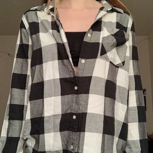 Button up black and white checkered long sleeve.